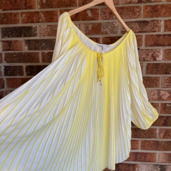 Diane von Furstenberg * Yellow Pleated Peasant 'Keoni' Top Blouse EUC Sz 12 - Picture 10 of 14